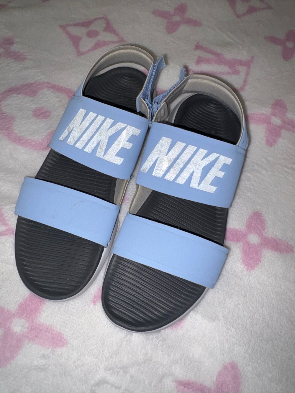 Nike women’s reflective Light Blue Double-Strap Slide Sandals